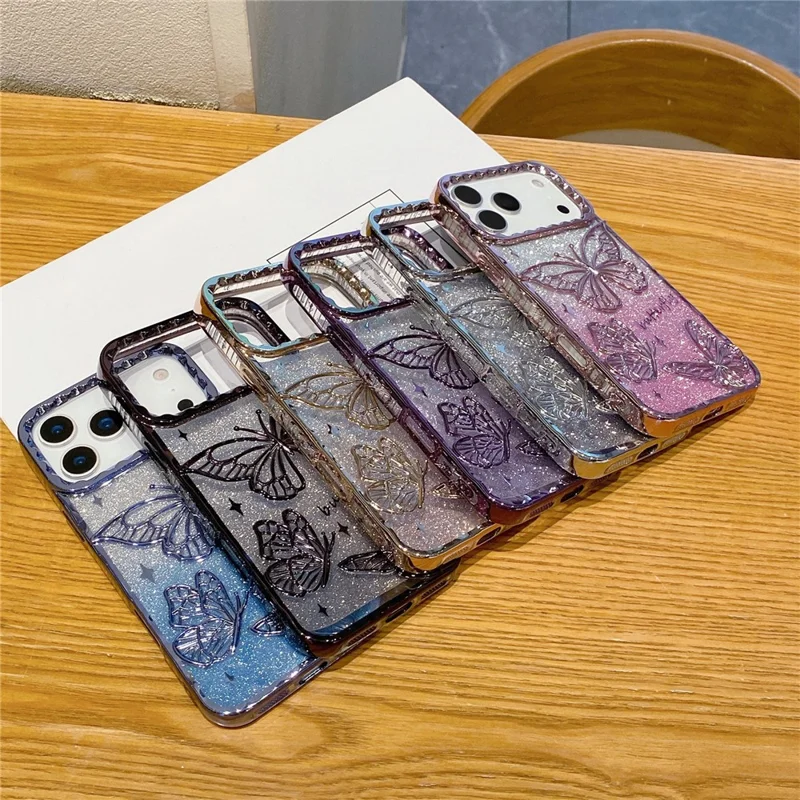 For iPhone 18 Pro / 17  Pro Case 3D Butterfly TPU Phone Cover with Gradient Glitter Paper - Pink