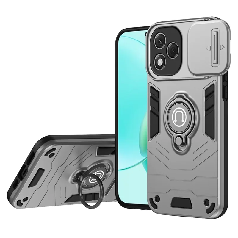 For Honor 400 Lite 5G Case Slide Camshield Kickstand PC + TPU Phone Cover - Grey