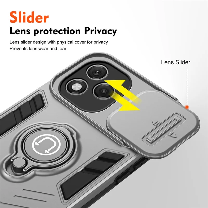 For Honor 400 Lite 5G Case Slide Camshield Kickstand PC + TPU Phone Cover - Grey