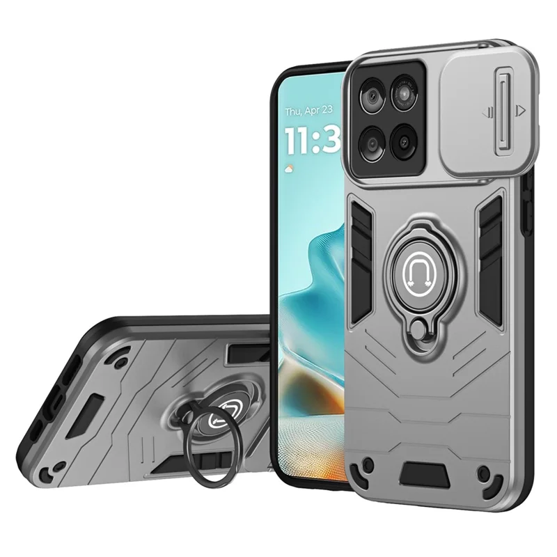 For Motorola Edge 60 Fusion 5G Case Slide Camshield Kickstand PC + TPU Phone Cover - Grey