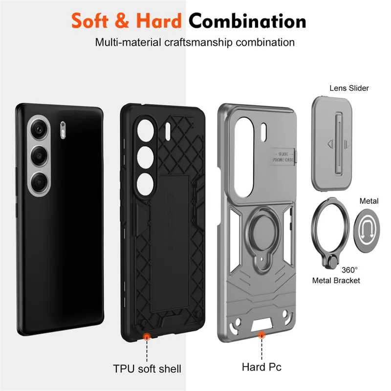 Funda TECNO Camon 40 Pro 4G con Soporte Deslizante Camshield - Carcasa Rígida + TPU - Color Gris