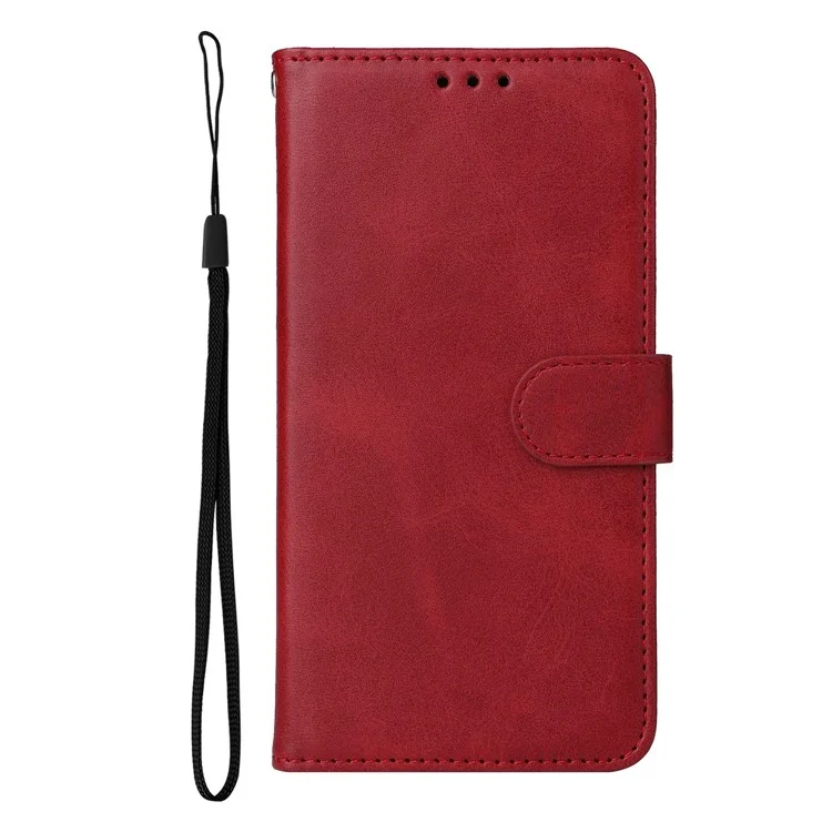 For Samsung Galaxy S23+ Calf Texture Shockproof PU Leather Case Magnetic Clasp Wallet Stand Phone Cover - Red