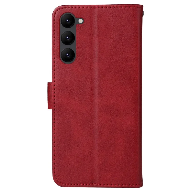 For Samsung Galaxy S23+ Calf Texture Shockproof PU Leather Case Magnetic Clasp Wallet Stand Phone Cover - Red