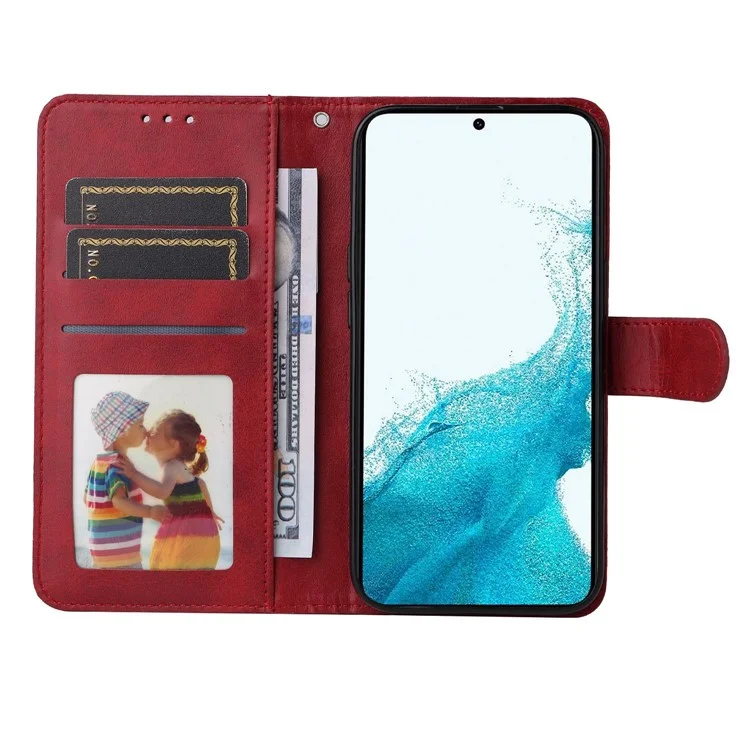 For Samsung Galaxy S23+ Calf Texture Shockproof PU Leather Case Magnetic Clasp Wallet Stand Phone Cover - Red