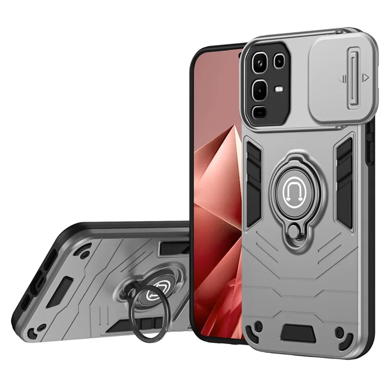 Pour Infinix Note 50 4G Étui Coulissant Camshield avec Béquille PC + TPU Housse de Téléphone - Gris