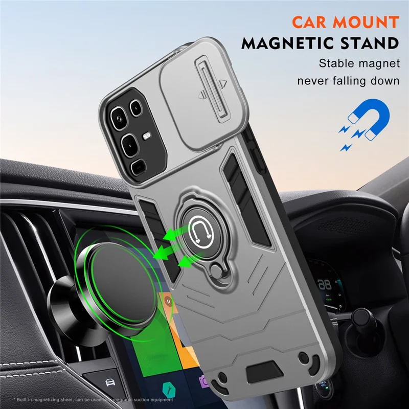 Pour Infinix Note 50 4G Étui Coulissant Camshield avec Béquille PC + TPU Housse de Téléphone - Gris