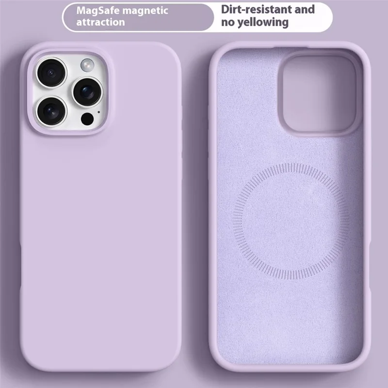Étui pour iPhone 16 Pro Compatible avec MagSafe Silicone Liquide + Coque de Téléphone PC - Violet Clair