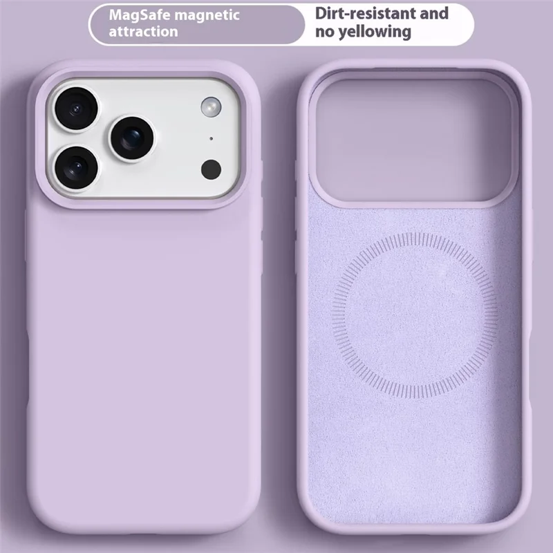 Capa para iPhone 17 Pro Compatível com MagSafe Pele-amigável Silicone Líquido + Capa de Telefone PC - Roxo Claro