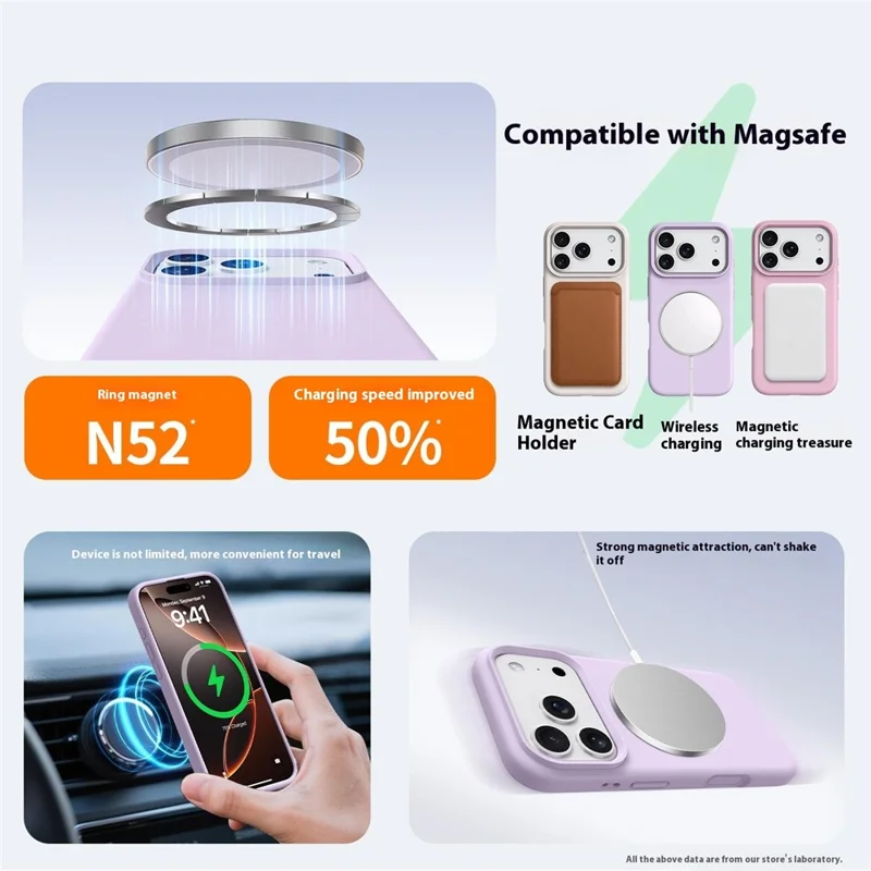 Capa para iPhone 17 Pro Compatível com MagSafe Pele-amigável Silicone Líquido + Capa de Telefone PC - Roxo Claro