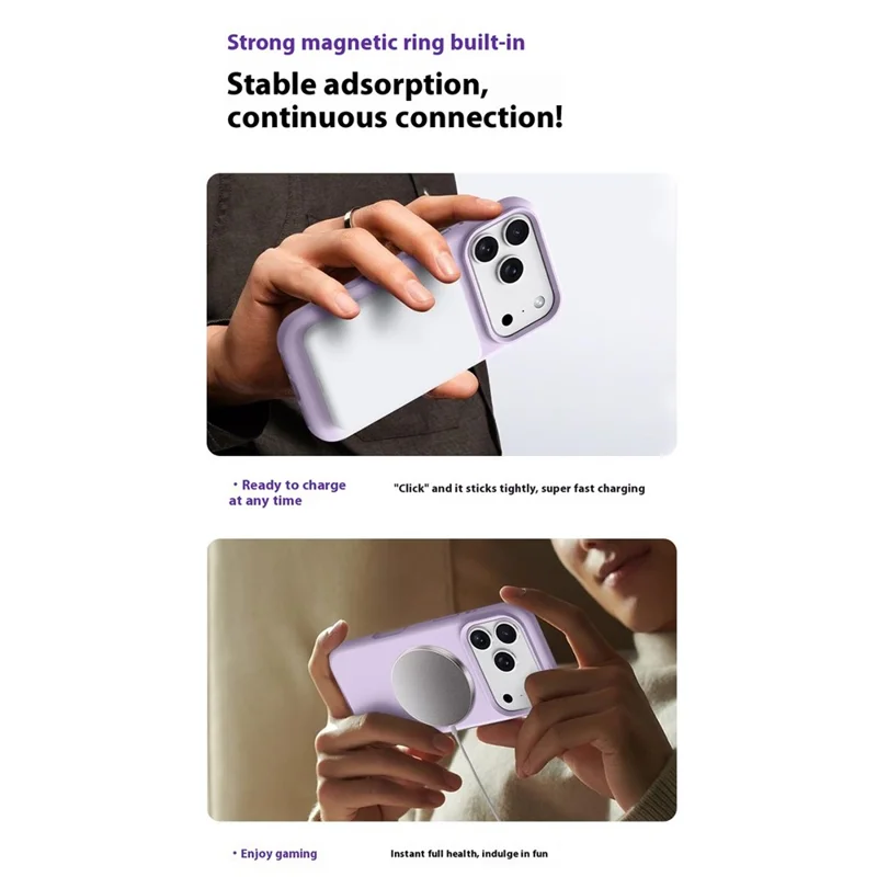Capa para iPhone 17 Pro Compatível com MagSafe Pele-amigável Silicone Líquido + Capa de Telefone PC - Roxo Claro
