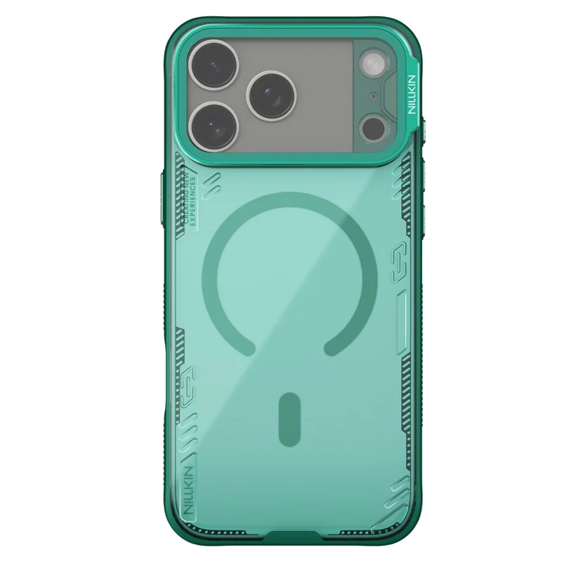 Capa NILLKIN Iceblade Prop para iPhone 17 Pro Max - Estojo Magnético Transparente com Tampa de Lente, Suporte e Estrutura em PC e TPU - Verde