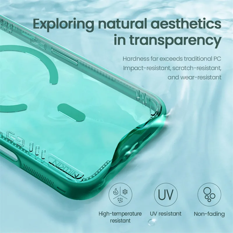 Capa NILLKIN Iceblade Prop para iPhone 17 Pro Max - Estojo Magnético Transparente com Tampa de Lente, Suporte e Estrutura em PC e TPU - Verde