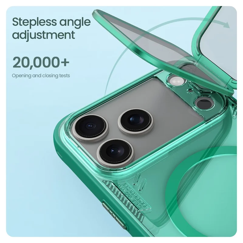 Capa NILLKIN Iceblade Prop para iPhone 17 Pro Max - Estojo Magnético Transparente com Tampa de Lente, Suporte e Estrutura em PC e TPU - Verde