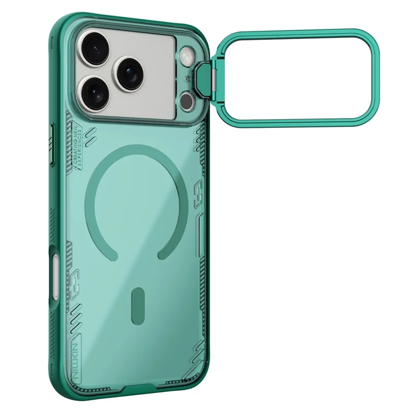 Capa NILLKIN Iceblade Prop para iPhone 17 Pro Max - Estojo Magnético Transparente com Tampa de Lente, Suporte e Estrutura em PC e TPU - Verde