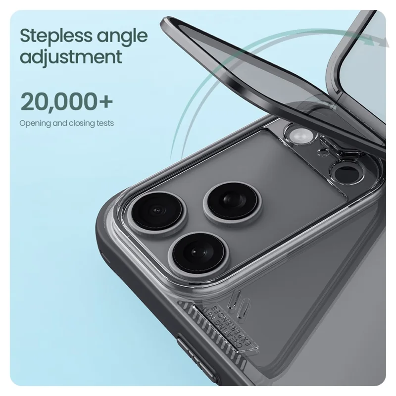 Funda NILLKIN Iceblade Prop para iPhone 17 Pro Max con Tapa de Lente Transparente y Soporte Plegable, Carcasa Híbrida de PC y TPU