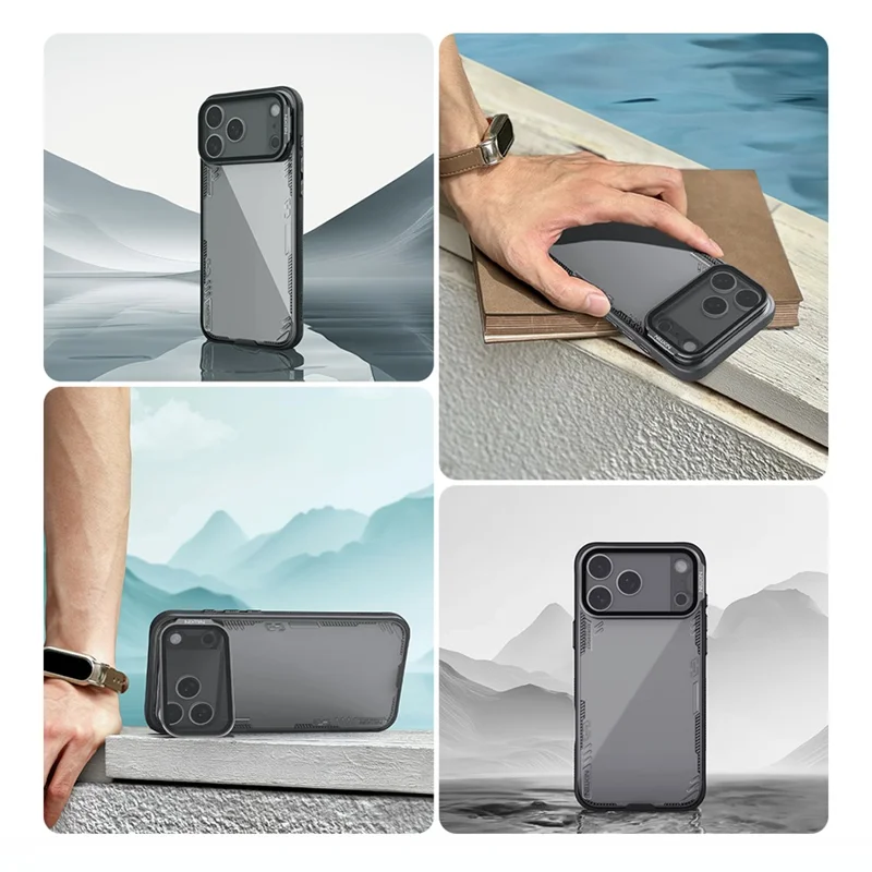Funda NILLKIN Iceblade Prop para iPhone 17 Pro Max con Tapa de Lente Transparente y Soporte Plegable, Carcasa Híbrida de PC y TPU
