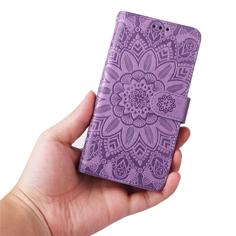 Pour Samsung Galaxy S23 Anti-rayure en cuir PU à motif tournesol avec support, fermeture magnétique et dragonne - Violet