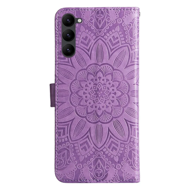 Pour Samsung Galaxy S23 Anti-rayure en cuir PU à motif tournesol avec support, fermeture magnétique et dragonne - Violet