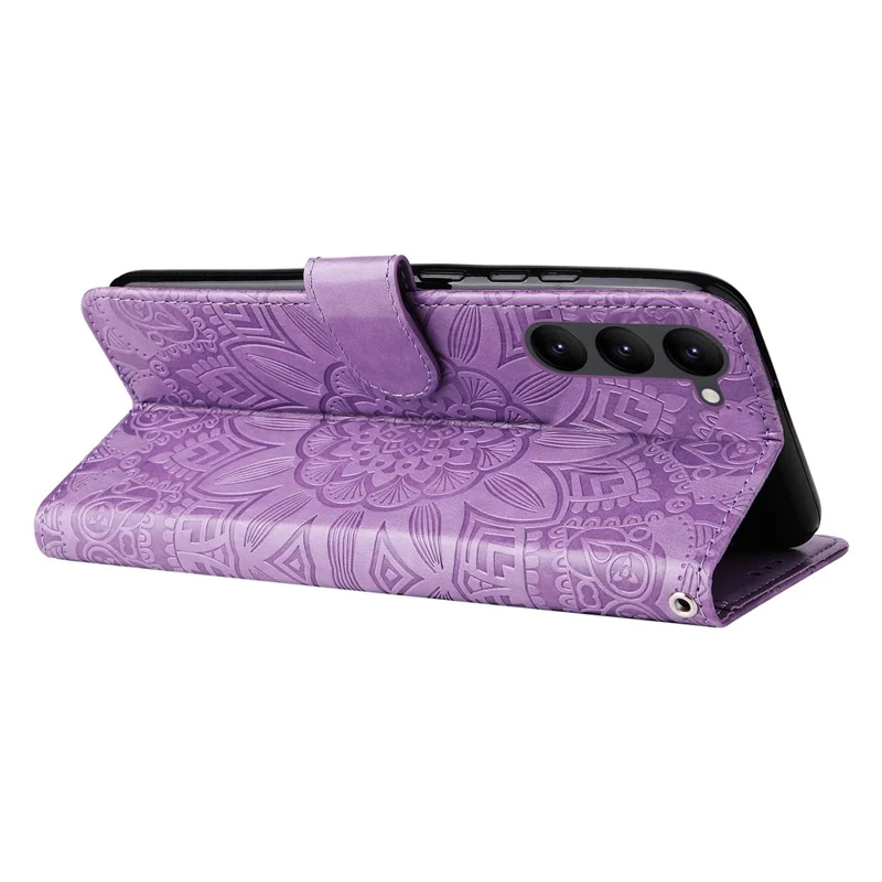 Pour Samsung Galaxy S23 Anti-rayure en cuir PU à motif tournesol avec support, fermeture magnétique et dragonne - Violet