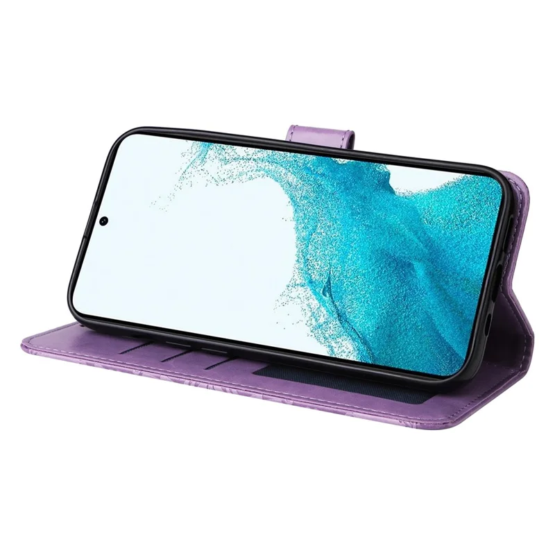 Pour Samsung Galaxy S23 Anti-rayure en cuir PU à motif tournesol avec support, fermeture magnétique et dragonne - Violet