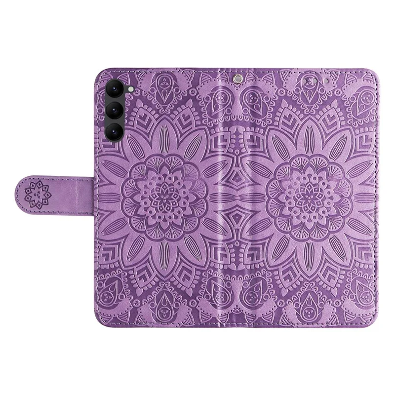 Pour Samsung Galaxy S23 Anti-rayure en cuir PU à motif tournesol avec support, fermeture magnétique et dragonne - Violet