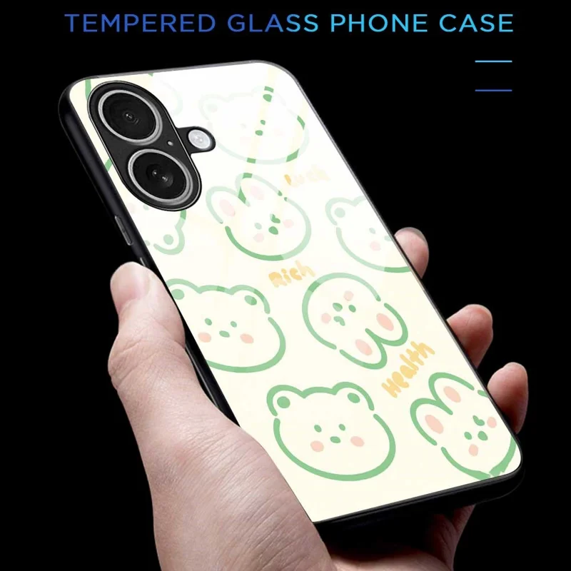 For iPhone 17 Case PC TPU Tempered Glass Pattern Printing Slim Phone Back Cover - B0268
