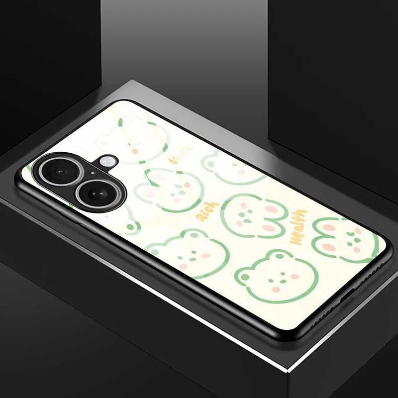 For iPhone 17 Case PC TPU Tempered Glass Pattern Printing Slim Phone Back Cover - B0268