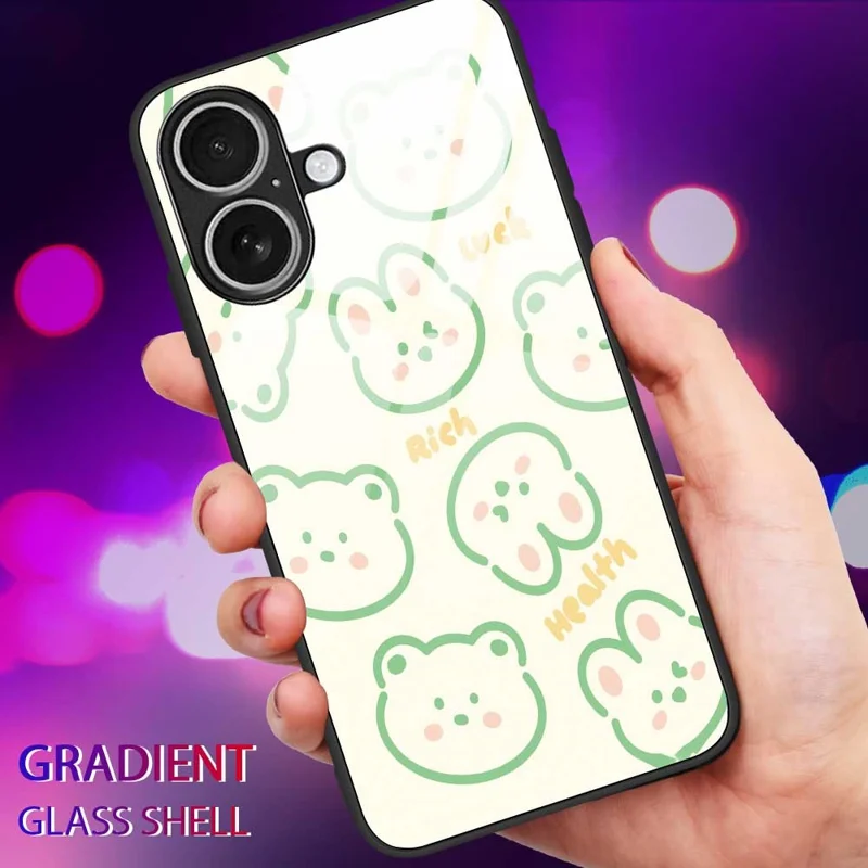 For iPhone 17 Case PC TPU Tempered Glass Pattern Printing Slim Phone Back Cover - B0268