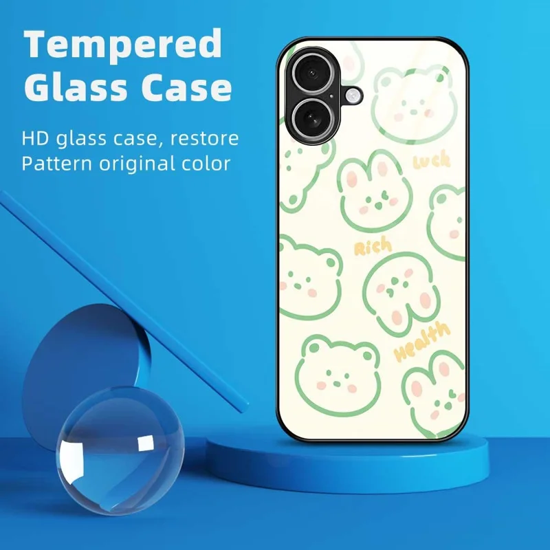 For iPhone 17 Case PC TPU Tempered Glass Pattern Printing Slim Phone Back Cover - B0268