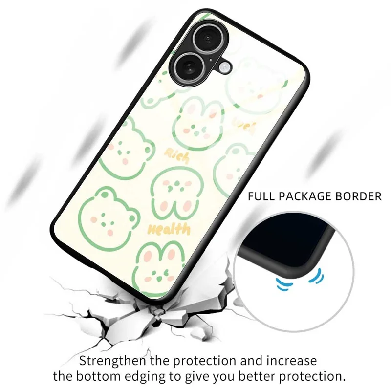 For iPhone 17 Case PC TPU Tempered Glass Pattern Printing Slim Phone Back Cover - B0268