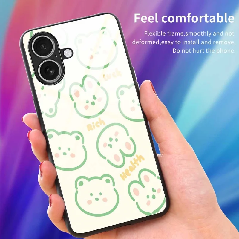 For iPhone 17 Case PC TPU Tempered Glass Pattern Printing Slim Phone Back Cover - B0268