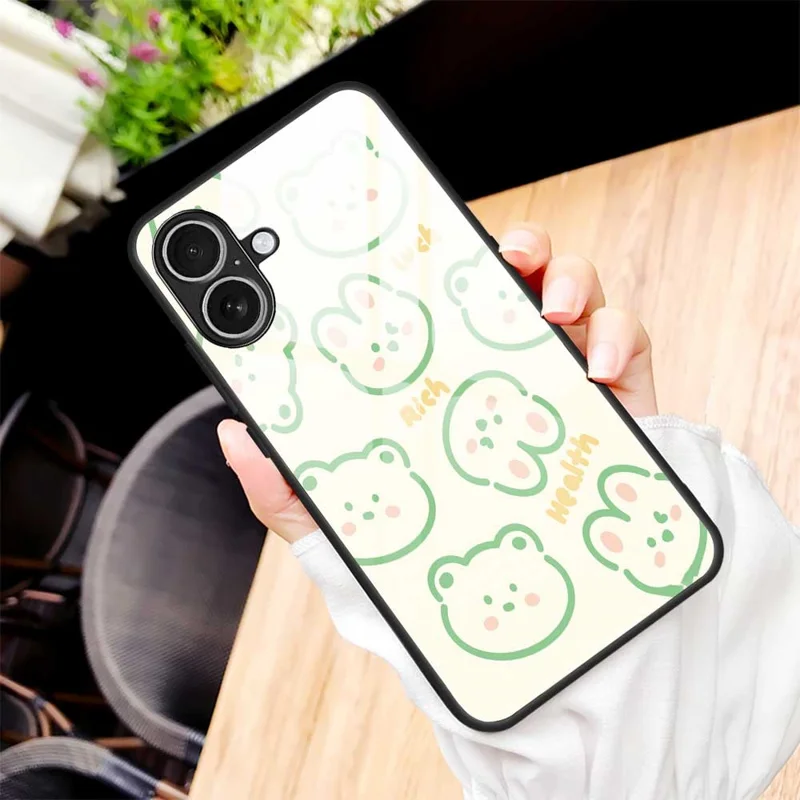 For iPhone 17 Case PC TPU Tempered Glass Pattern Printing Slim Phone Back Cover - B0268