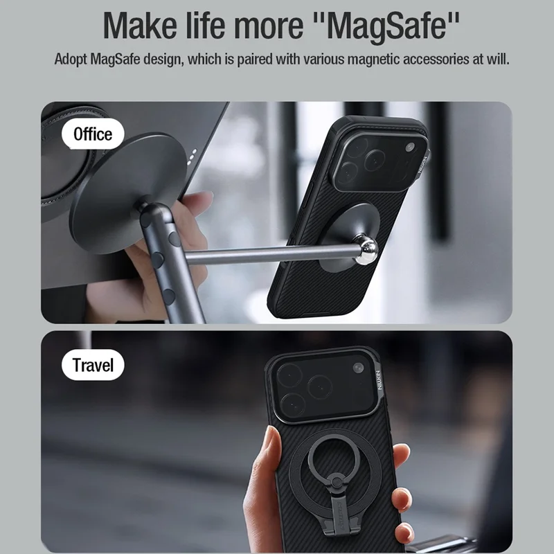 NILLKIN Camshield Prop Magnética Serie para iPhone 17 Pro Carcasa Transparente Tapa de Lente Negra PC TPU Cubierta Trasera del Teléfono