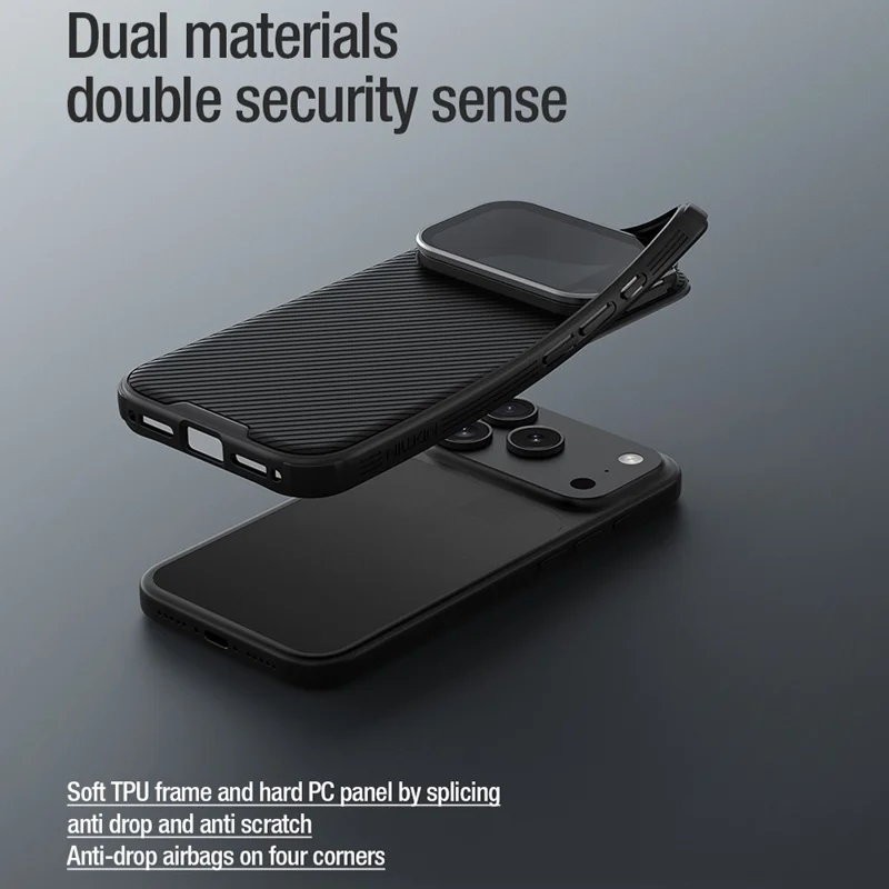 NILLKIN Camshield Prop Magnética Serie para iPhone 17 Pro Carcasa Transparente Tapa de Lente Negra PC TPU Cubierta Trasera del Teléfono