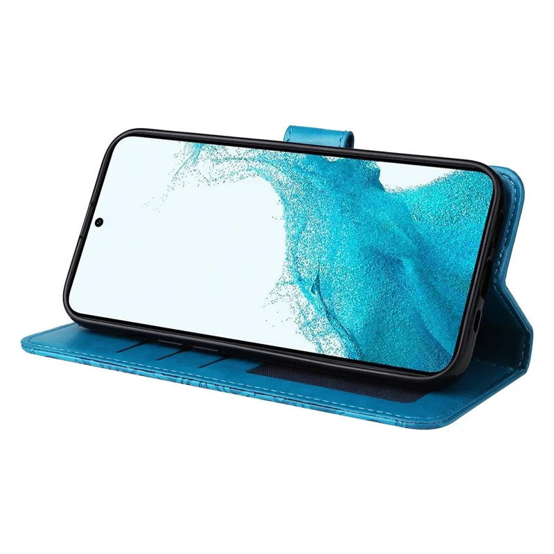 PU Leather Imprinted Sunflower Stand Phone Case for Samsung Galaxy S23+, Wallet Design Magnetic Closure Smartphone Shell Cover - Blue