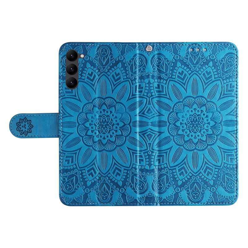 PU Leather Imprinted Sunflower Stand Phone Case for Samsung Galaxy S23+, Wallet Design Magnetic Closure Smartphone Shell Cover - Blue