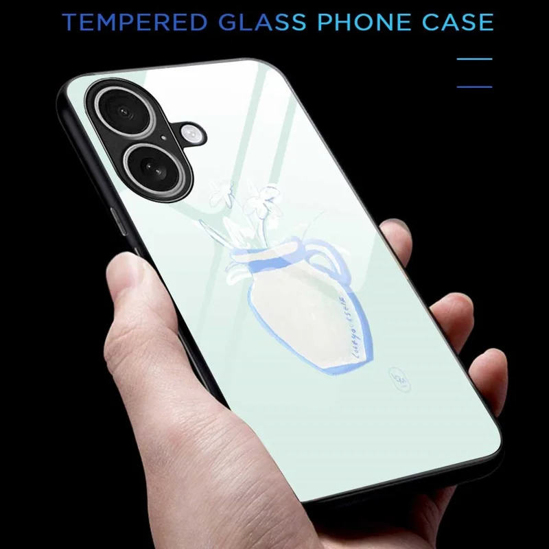 For iPhone 17 Case PC TPU Tempered Glass Pattern Printing Shockproof Phone Back Cover - B0318