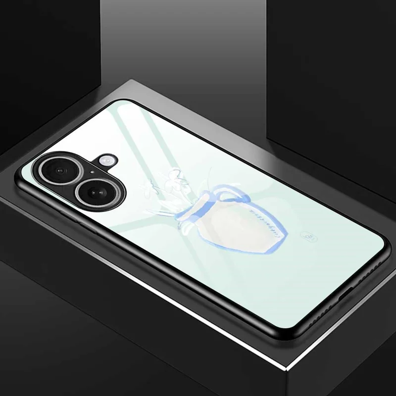 For iPhone 17 Case PC TPU Tempered Glass Pattern Printing Shockproof Phone Back Cover - B0318