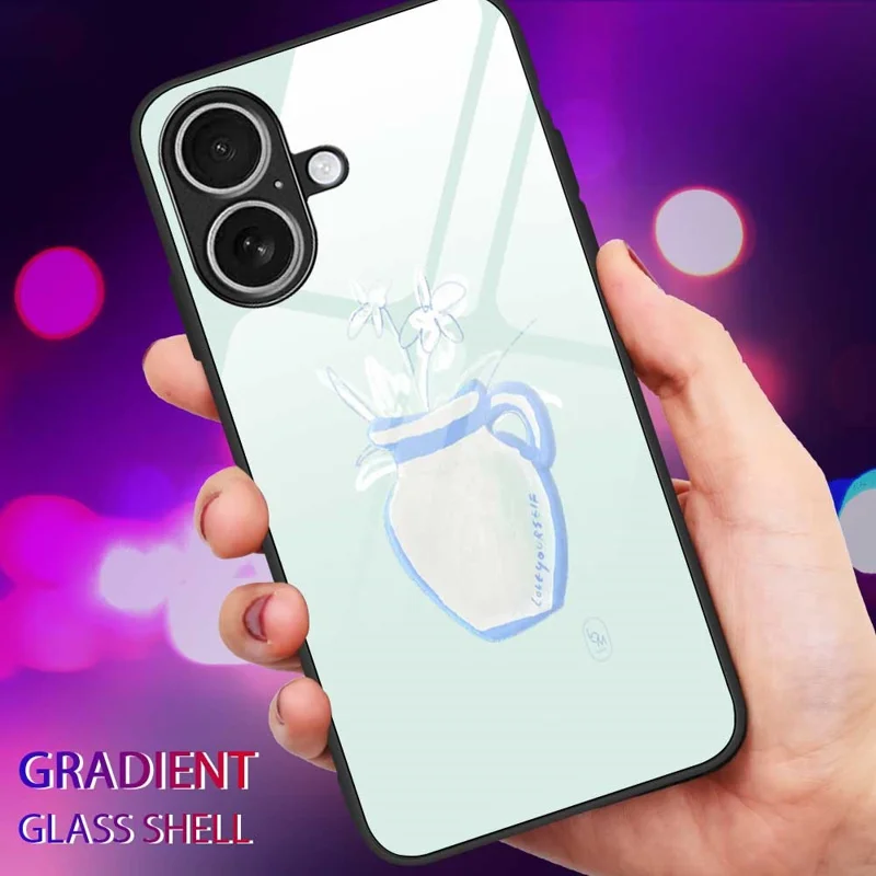 For iPhone 17 Case PC TPU Tempered Glass Pattern Printing Shockproof Phone Back Cover - B0318