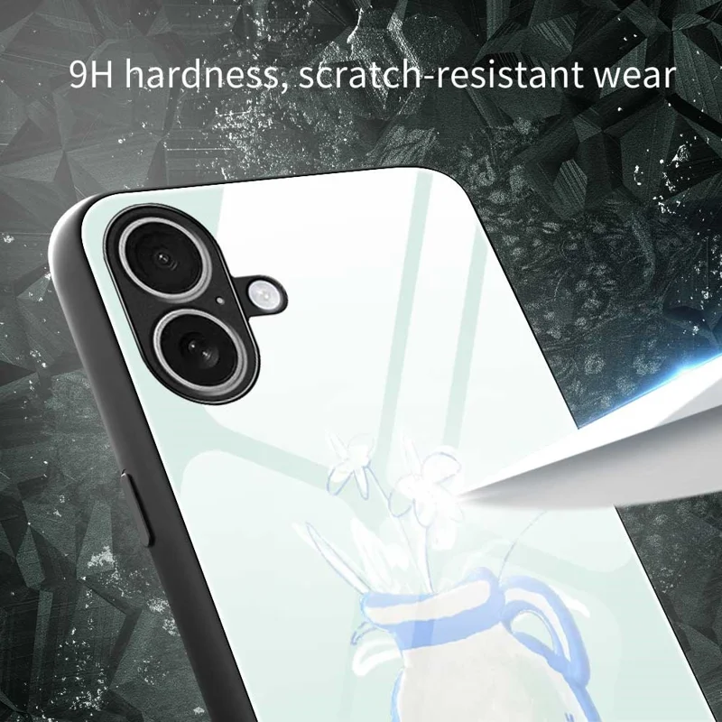 For iPhone 17 Case PC TPU Tempered Glass Pattern Printing Shockproof Phone Back Cover - B0318