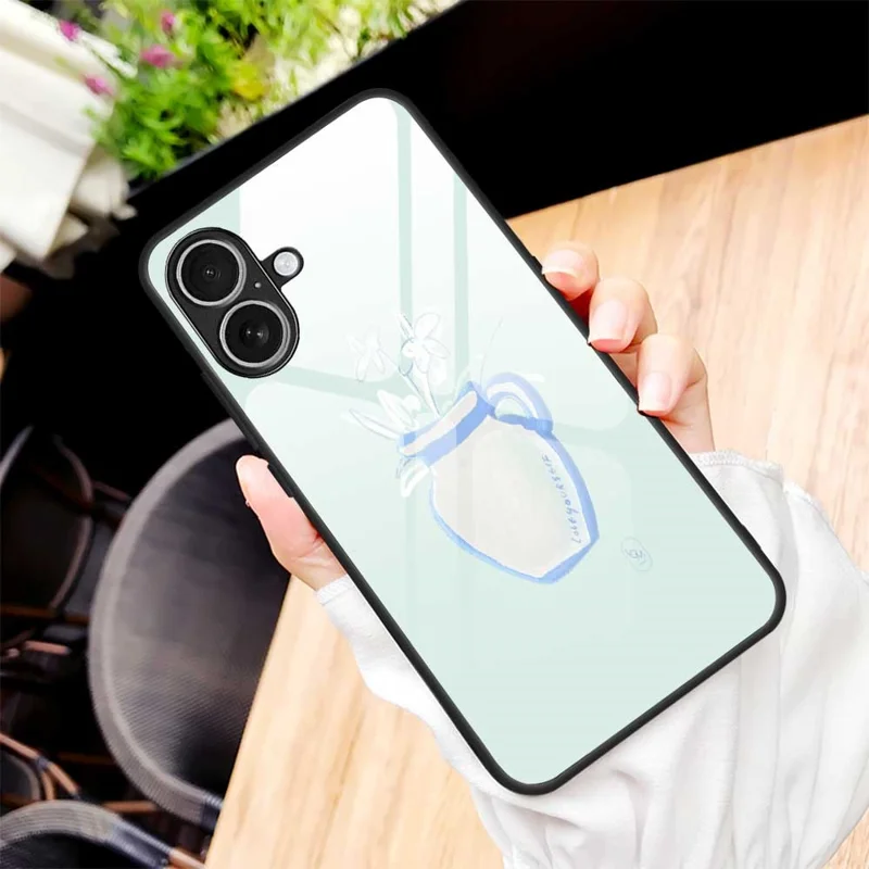 For iPhone 17 Case PC TPU Tempered Glass Pattern Printing Shockproof Phone Back Cover - B0318