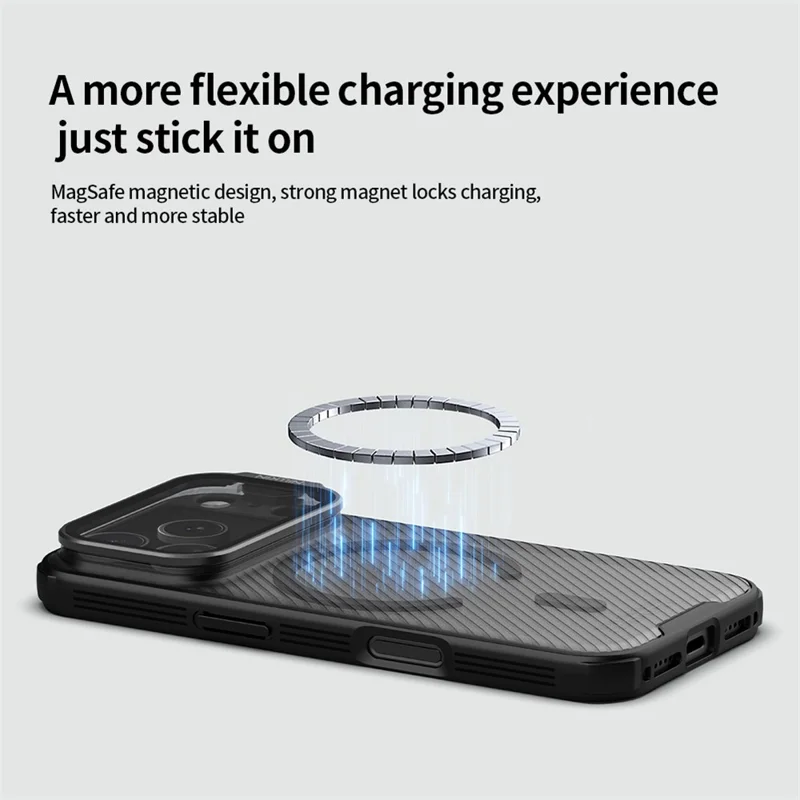 Capa NILLKIN Camshield Prop Série Magnética para iPhone 17 Pro com Tampa de Lente Transparente, Capa Traseira de PC e TPU