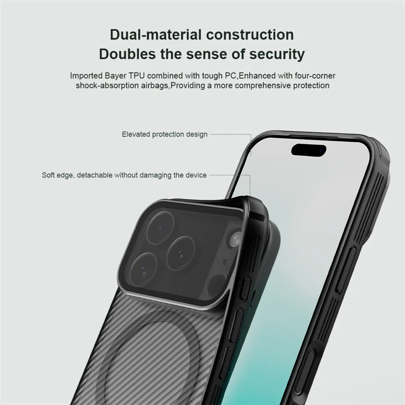 Capa NILLKIN Camshield Prop Série Magnética para iPhone 17 Pro com Tampa de Lente Transparente, Capa Traseira de PC e TPU