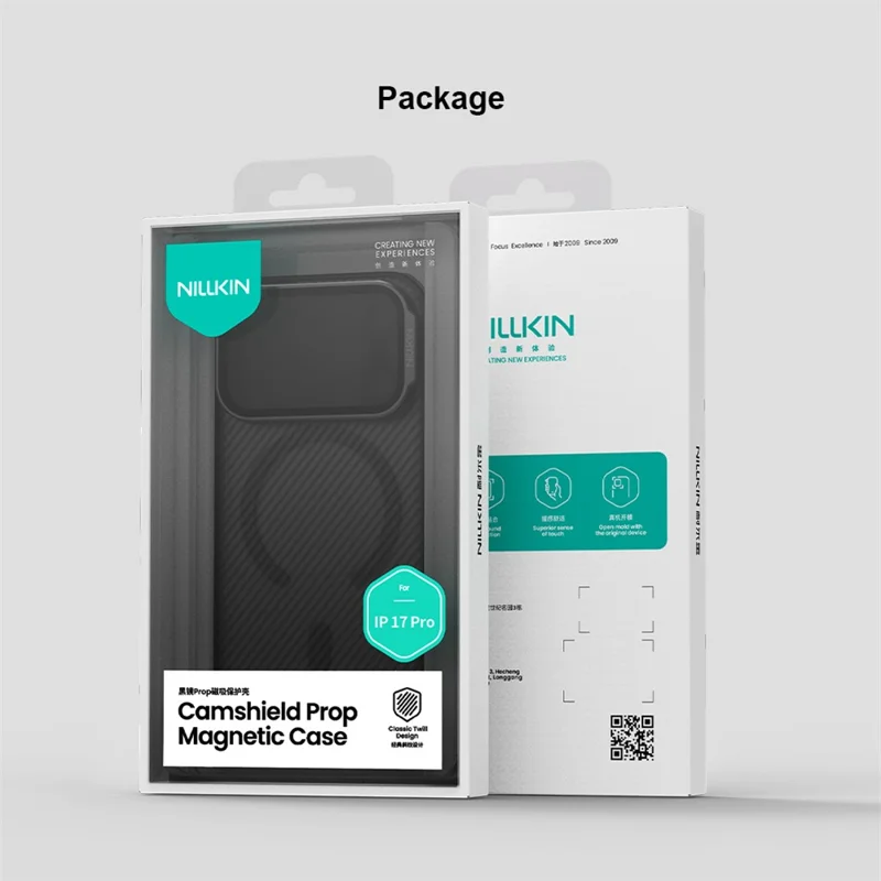 Capa NILLKIN Camshield Prop Série Magnética para iPhone 17 Pro com Tampa de Lente Transparente, Capa Traseira de PC e TPU