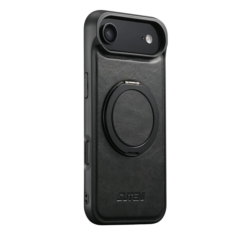 SUTENI G3 For iPhone Air Case Compatible with MagSafe Waxy Texture Rotating Kickstand Leather Phone Back Cover - Black