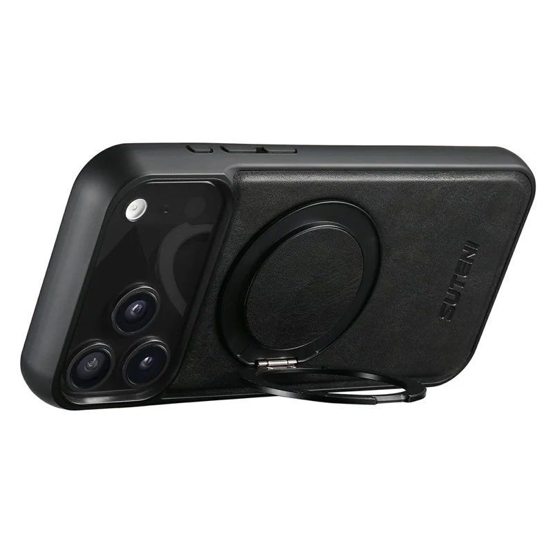 SUTENI G3 Etui na iPhone 17 Pro Max Kompatybilne z MagSafe z Woskowaną Teksturą, Obracająca się Podstawka, Skórzana Obudowa Tylna - Czarny