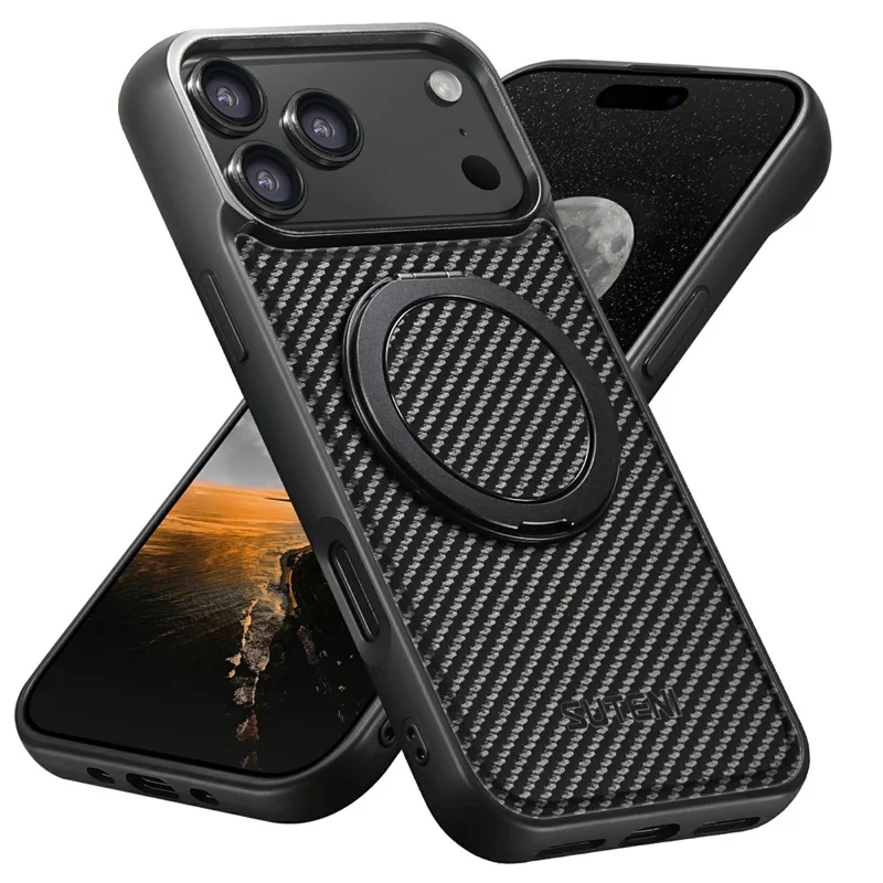 SUTENI G3 For iPhone 17 Pro Magnetic Case Rotating Kickstand Carbon Fiber Texture Leather Phone Back Cover