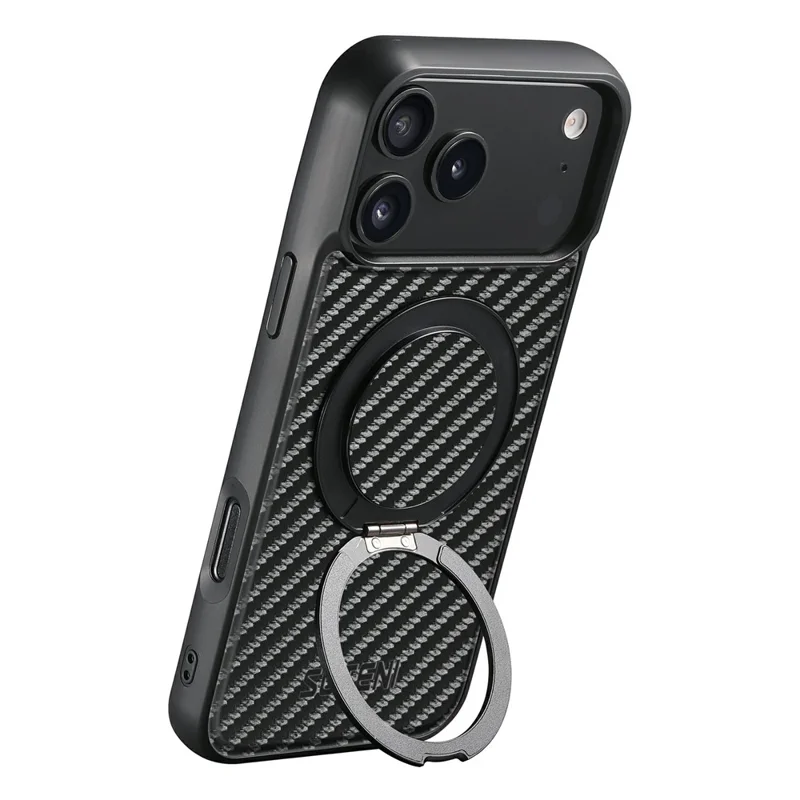SUTENI G3 For iPhone 17 Pro Magnetic Case Rotating Kickstand Carbon Fiber Texture Leather Phone Back Cover