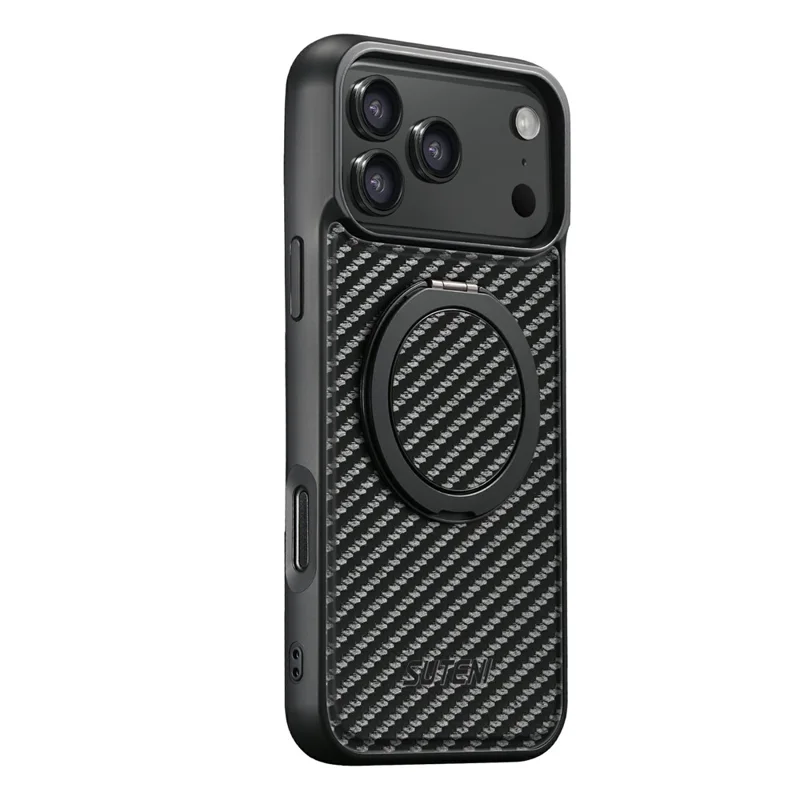 SUTENI G3 For iPhone 17 Pro Magnetic Case Rotating Kickstand Carbon Fiber Texture Leather Phone Back Cover