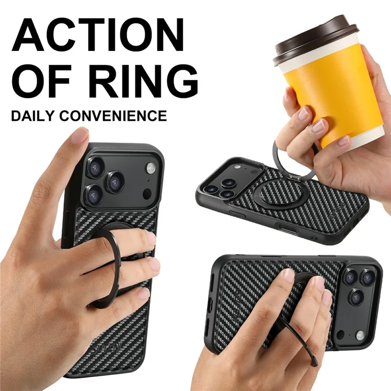 SUTENI G3 For iPhone 17 Pro Magnetic Case Rotating Kickstand Carbon Fiber Texture Leather Phone Back Cover